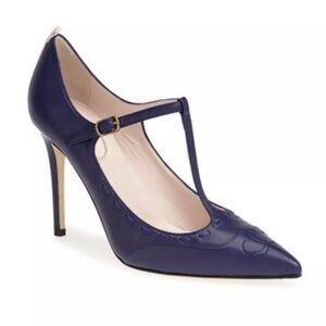 SJP Blythe Blue Leather T-Strap Mary Jane Pump Heels Size 8 Sarah Jessica Parker